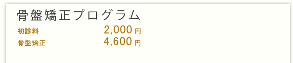 骨盤矯正プログラム 骨盤矯正(45分)4,300円 1回 お試し3,000円